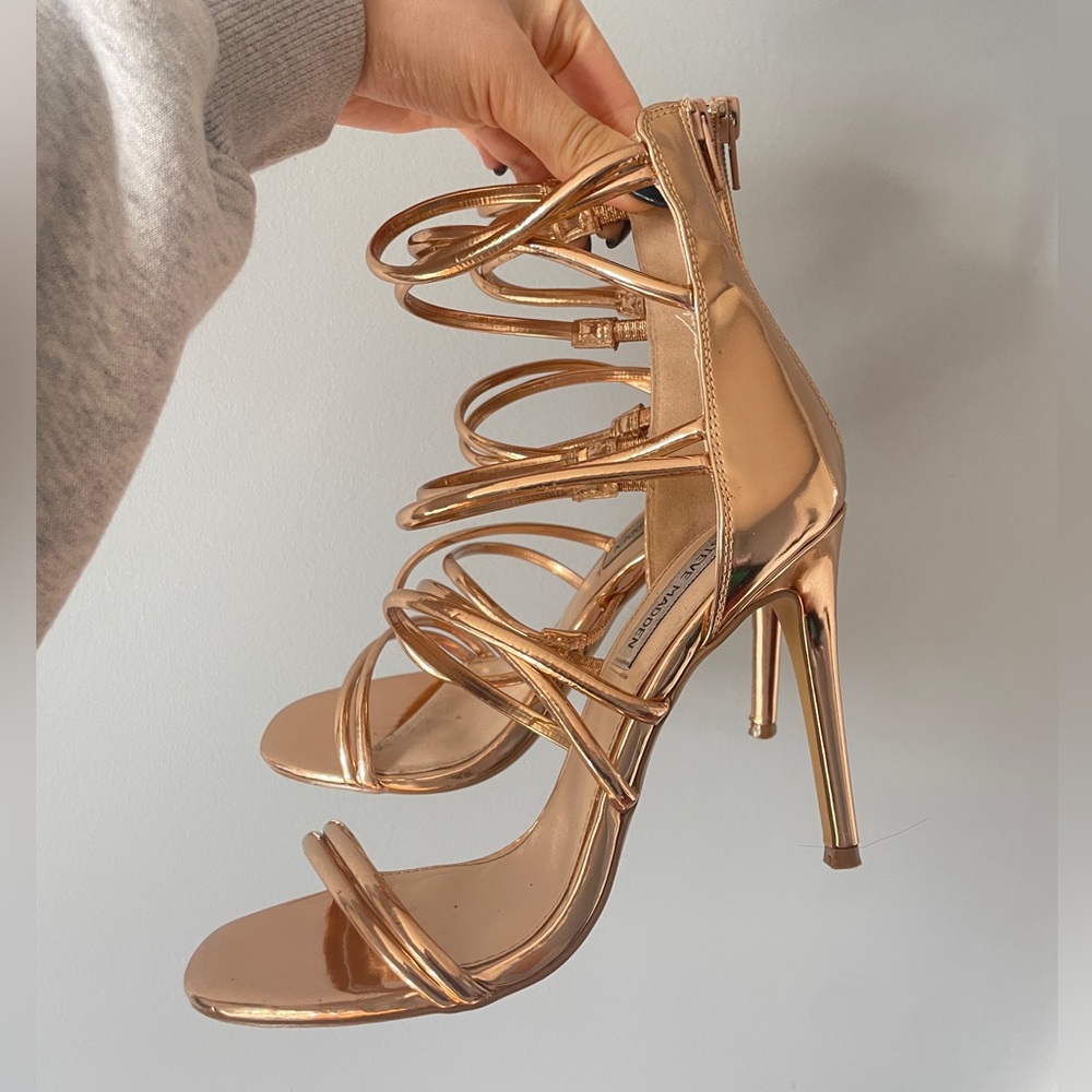 Steve Madden Rose Gold Strappy High Heel Sandals - Picture 3 of 5